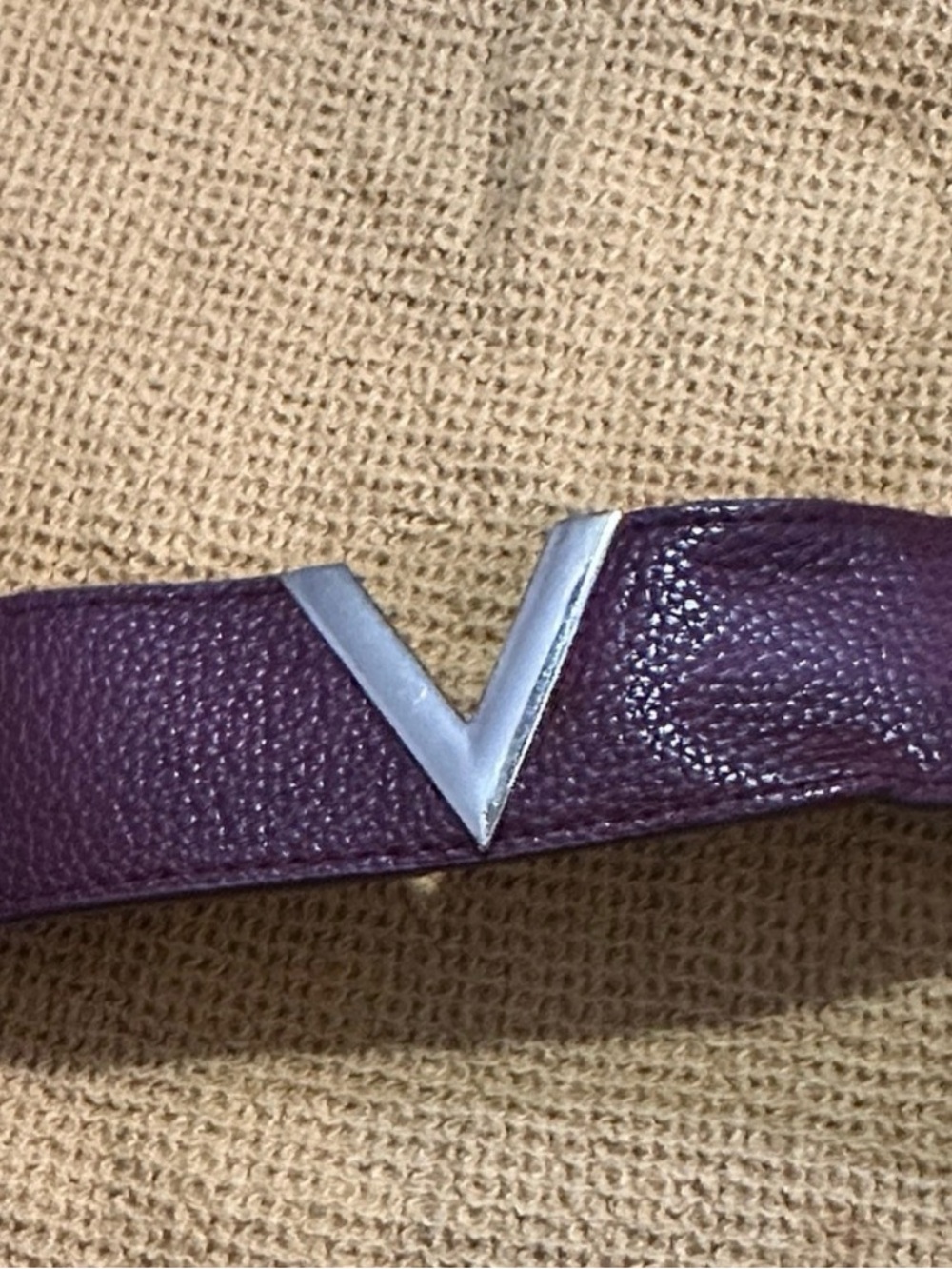 Women's Purple Leather Bracelet with Silver V Accent